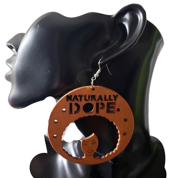 Womens Naturally Dope African American Round Painted Retro French Hook Earrings - Picture 1 of 2